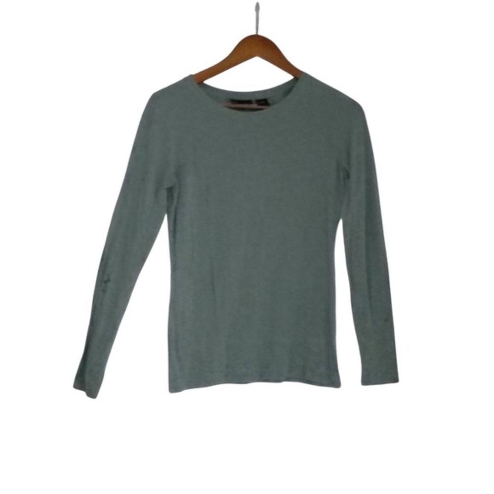 Adrienne Vittadini Long Sleeve Crew Neck Top Light Teal Blue Fits S Minimalist